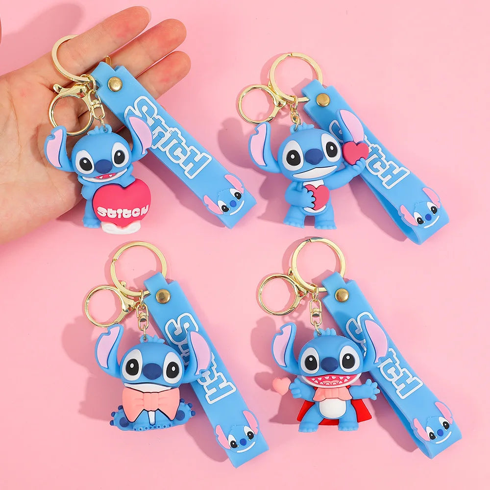 Stitch Keychain, Cute Stitch PVC Doll Key Chain with Chain Ring for Anime Lovers Kawaii Cartoon Bag Car Keys Accessories Gifts