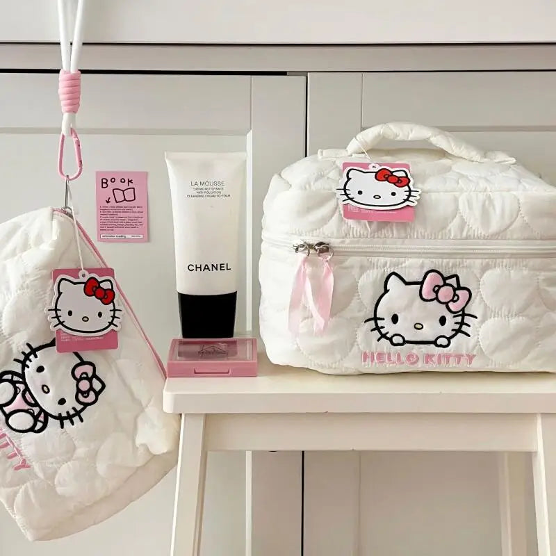Kitty Large Capacity Makeup Bag Waterproof Travel Toiletry Organizer Cute Cartoon Cosmetic Case with Double Zipper for Girls