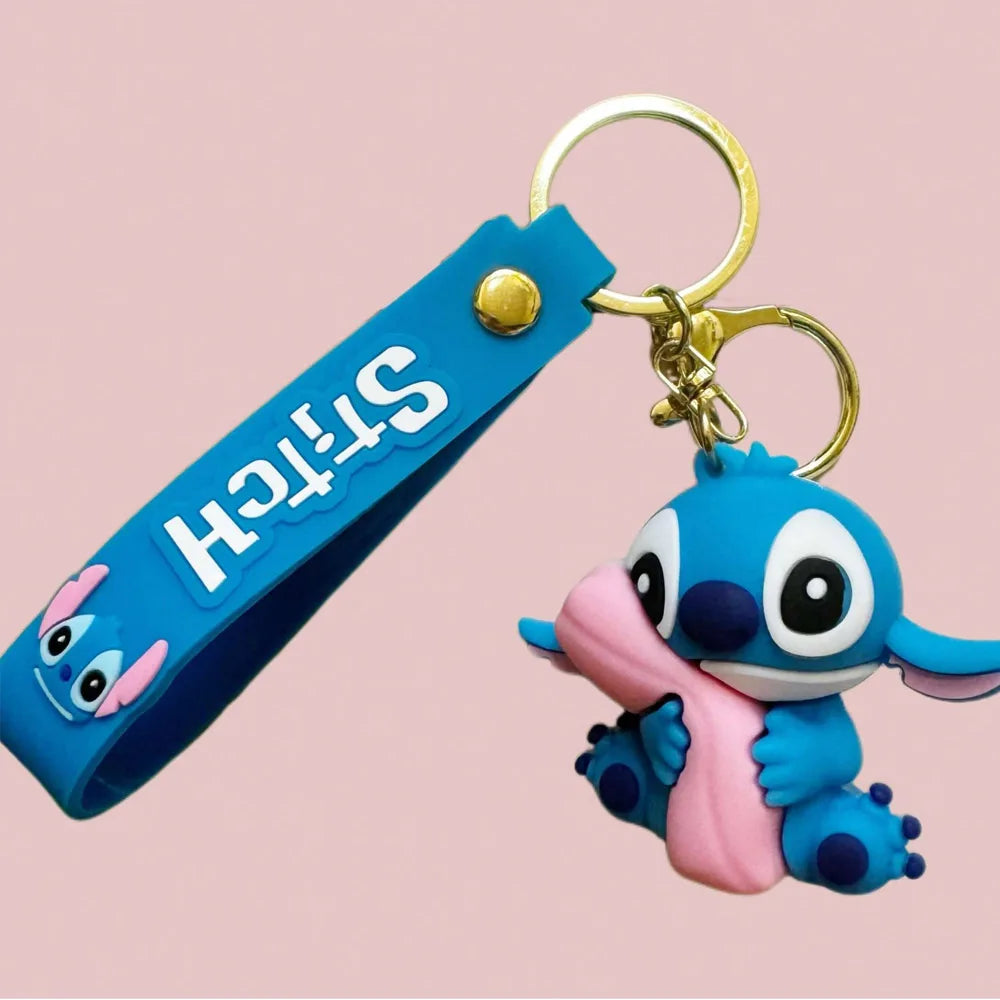 Stitch Keychain, Cute Stitch PVC Doll Key Chain with Chain Ring for Anime Lovers Kawaii Cartoon Bag Car Keys Accessories Gifts