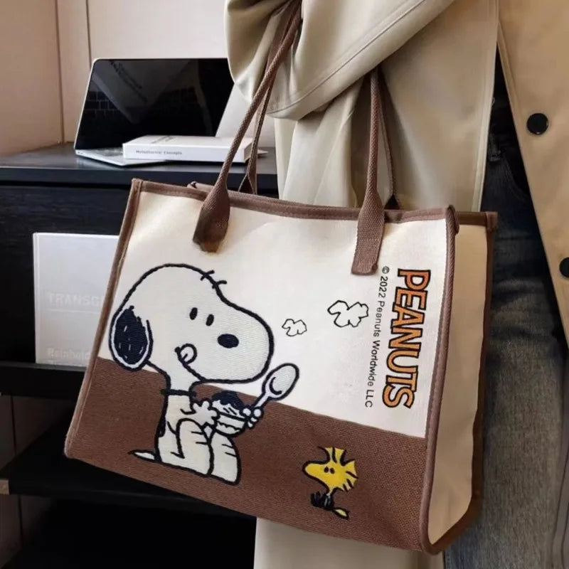Snoopy Woodstock Cartoon Large Capacity Shoulder Commuter Tote Bag Creative Animation Surrounding Student Handheld Canvas Bag