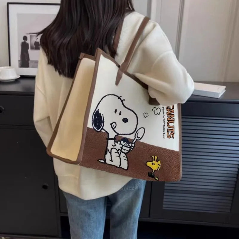 Snoopy Woodstock Cartoon Large Capacity Shoulder Commuter Tote Bag Creative Animation Surrounding Student Handheld Canvas Bag