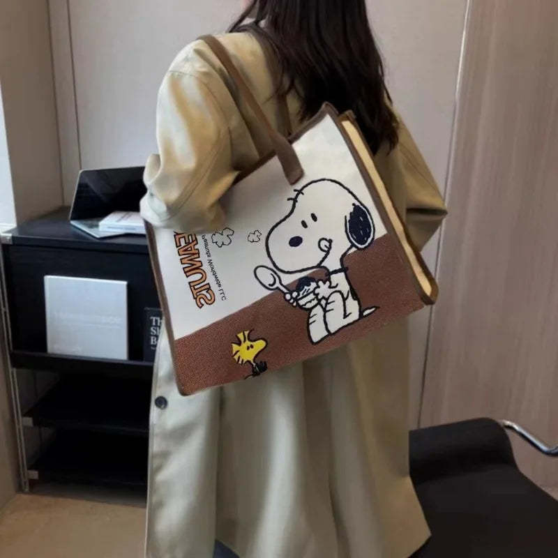 Snoopy Woodstock Cartoon Large Capacity Shoulder Commuter Tote Bag Creative Animation Surrounding Student Handheld Canvas Bag