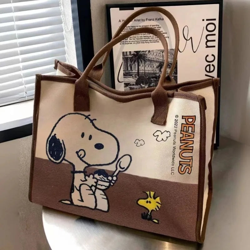 Snoopy Woodstock Cartoon Large Capacity Shoulder Commuter Tote Bag Creative Animation Surrounding Student Handheld Canvas Bag