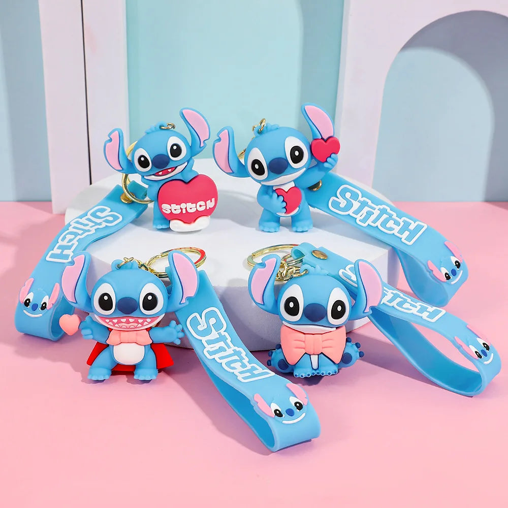 Stitch Keychain, Cute Stitch PVC Doll Key Chain with Chain Ring for Anime Lovers Kawaii Cartoon Bag Car Keys Accessories Gifts