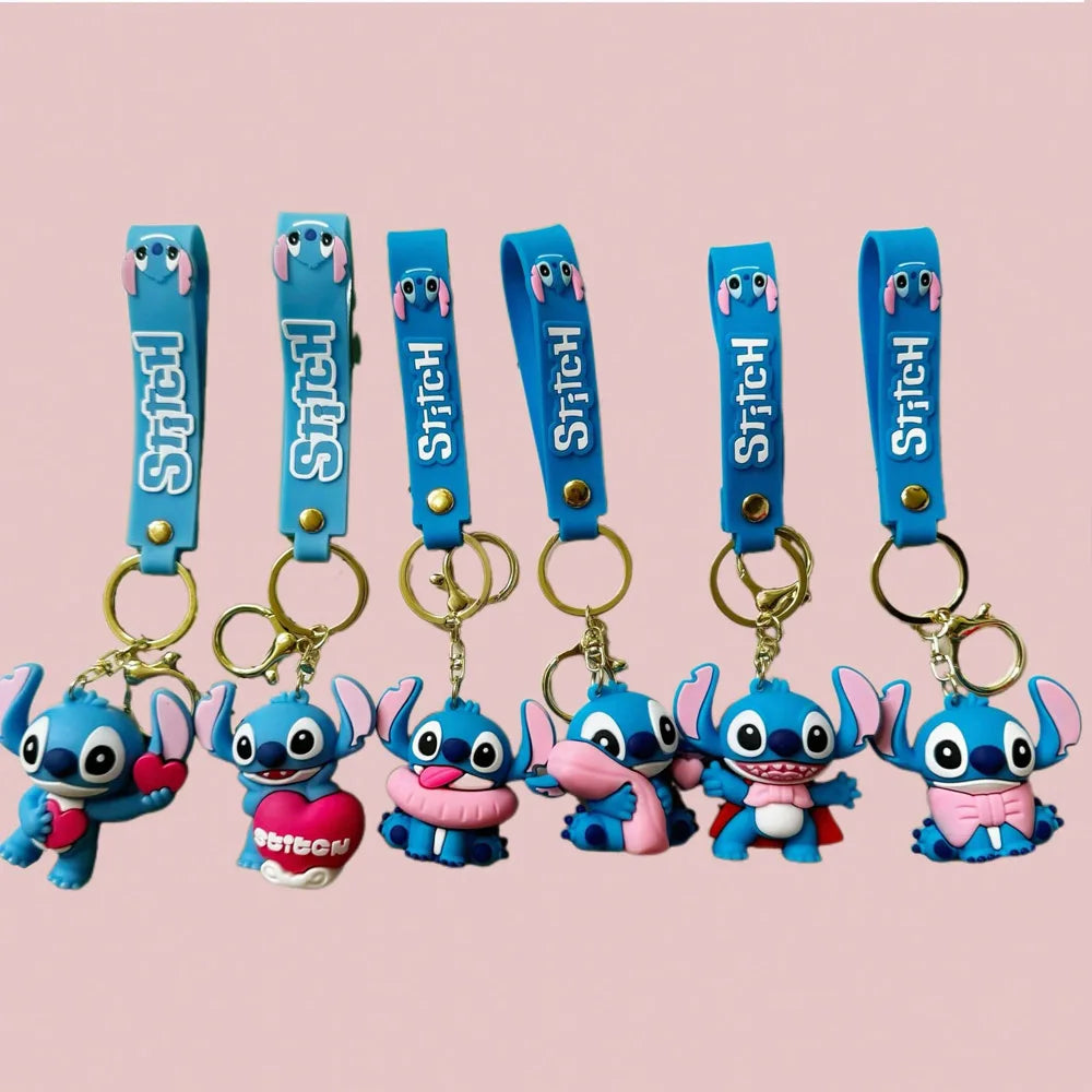 Stitch Keychain, Cute Stitch PVC Doll Key Chain with Chain Ring for Anime Lovers Kawaii Cartoon Bag Car Keys Accessories Gifts