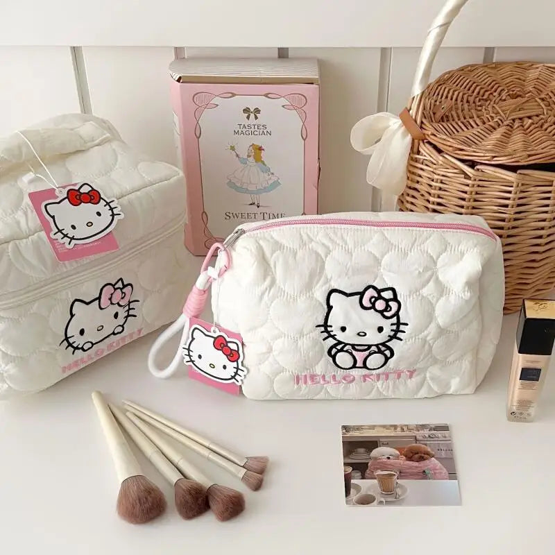 Kitty Large Capacity Makeup Bag Waterproof Travel Toiletry Organizer Cute Cartoon Cosmetic Case with Double Zipper for Girls