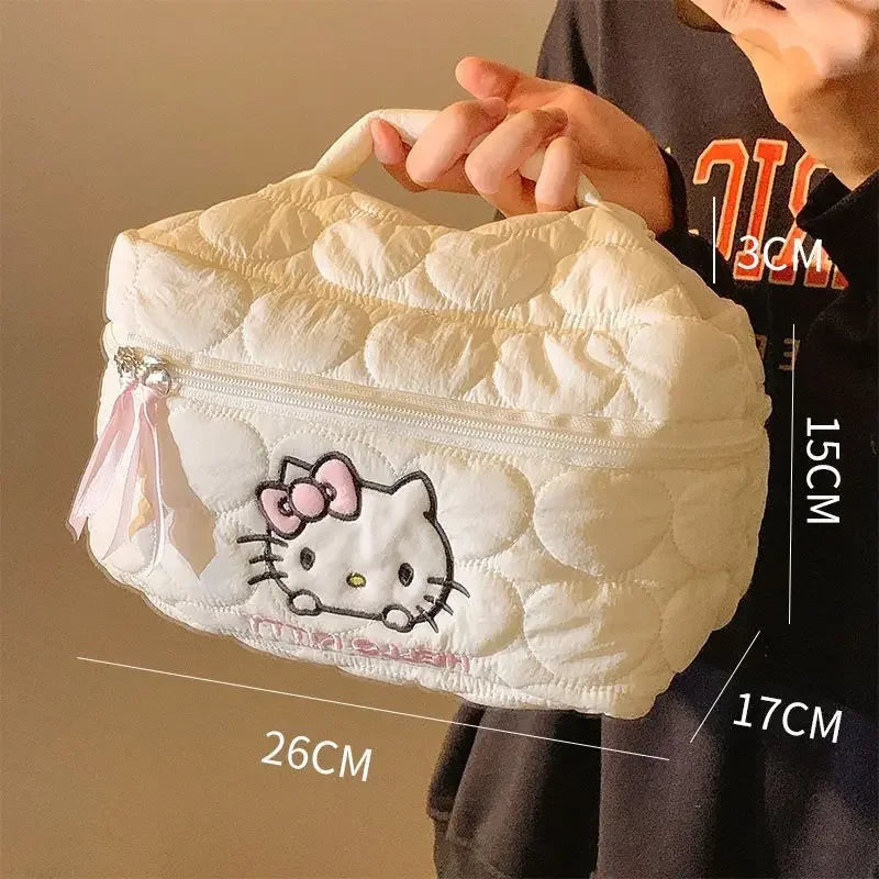 Kitty Large Capacity Makeup Bag Waterproof Travel Toiletry Organizer Cute Cartoon Cosmetic Case with Double Zipper for Girls
