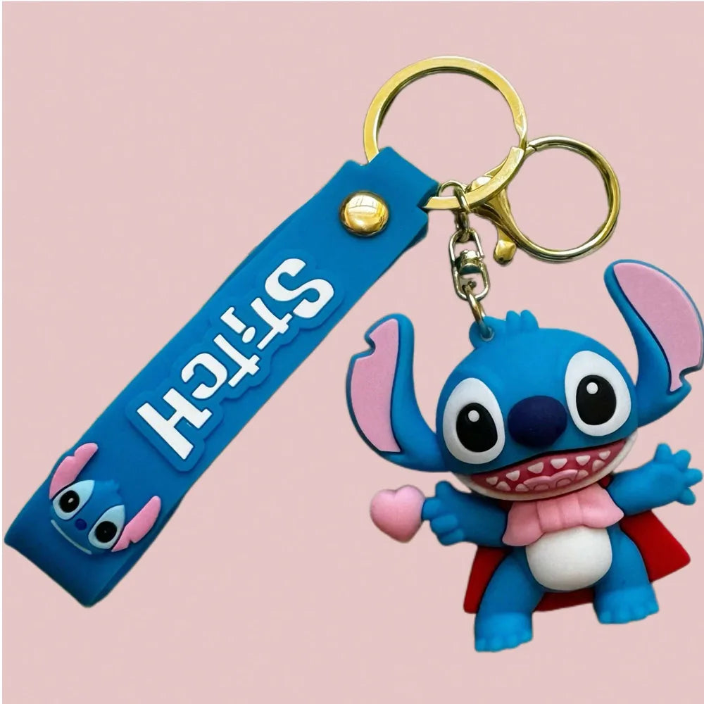 Stitch Keychain, Cute Stitch PVC Doll Key Chain with Chain Ring for Anime Lovers Kawaii Cartoon Bag Car Keys Accessories Gifts