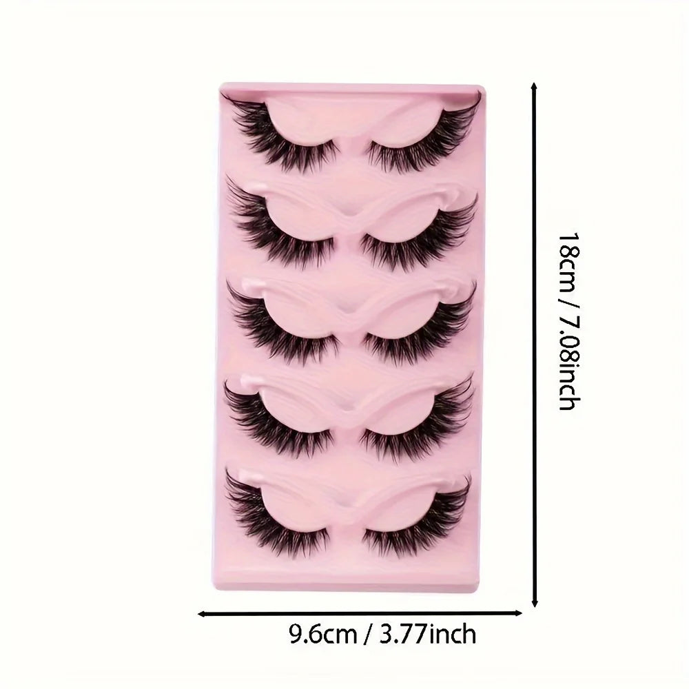 5 Pairs False Eyelashes - Natural Long, Cat Eye Style, Winged Tips, Manga Lashes for Eye Elongation,